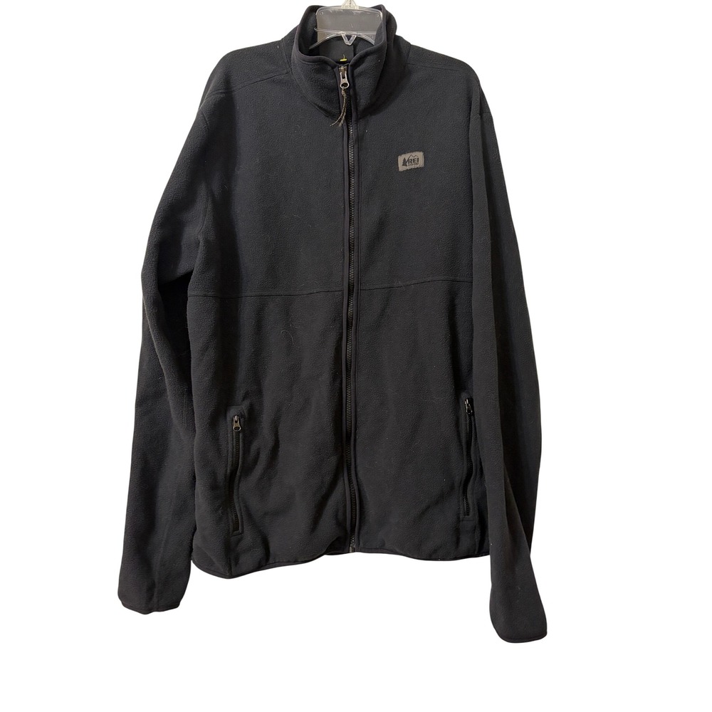 REI Co-op Mens Large Tall Full Zip Fleece Jacket Black Mock Neck Midweight Fathe
